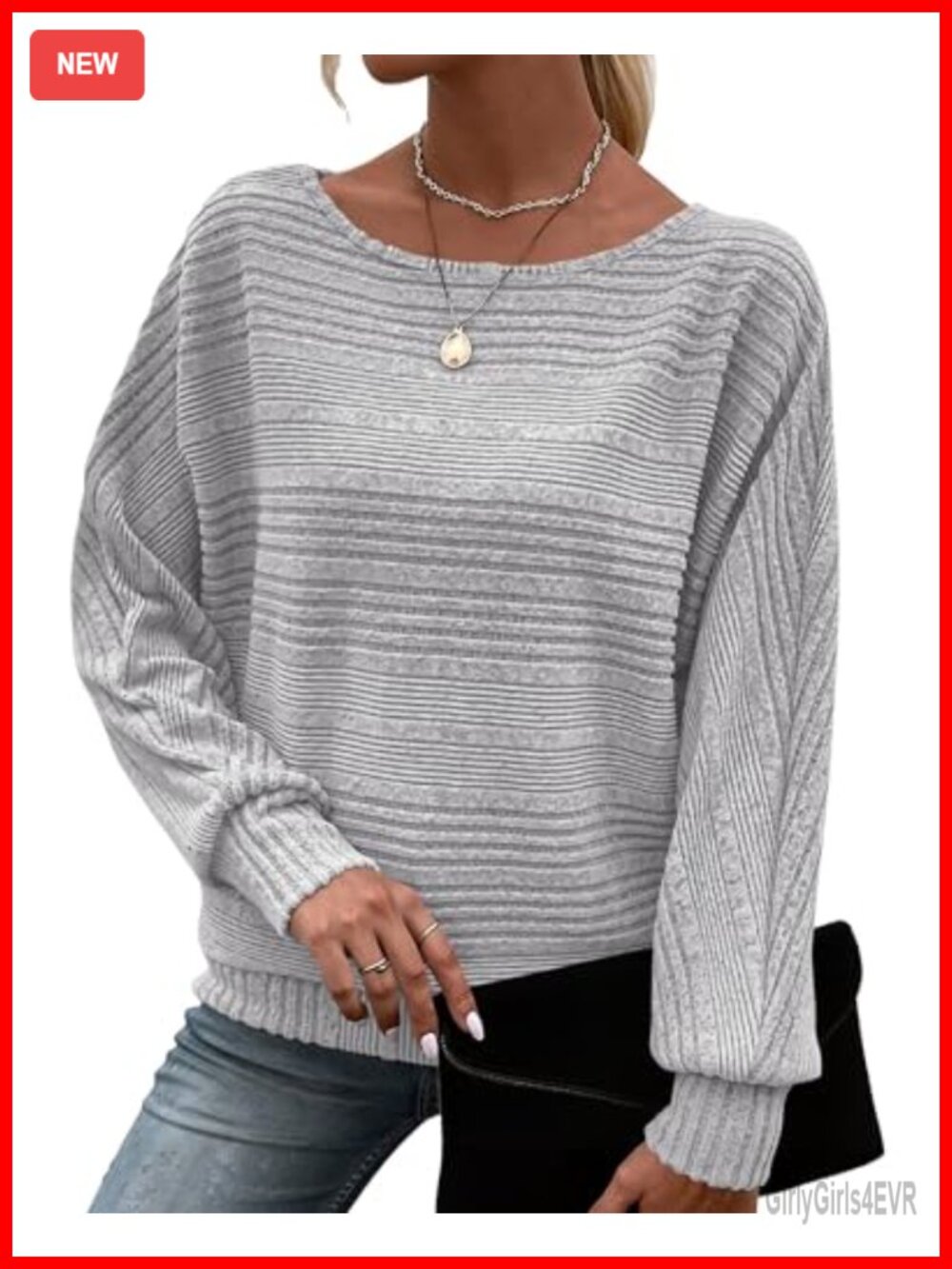 Lightweight Loose Knit Pullover Sweater Boat Neck Batwing Sleeve Tunic Top